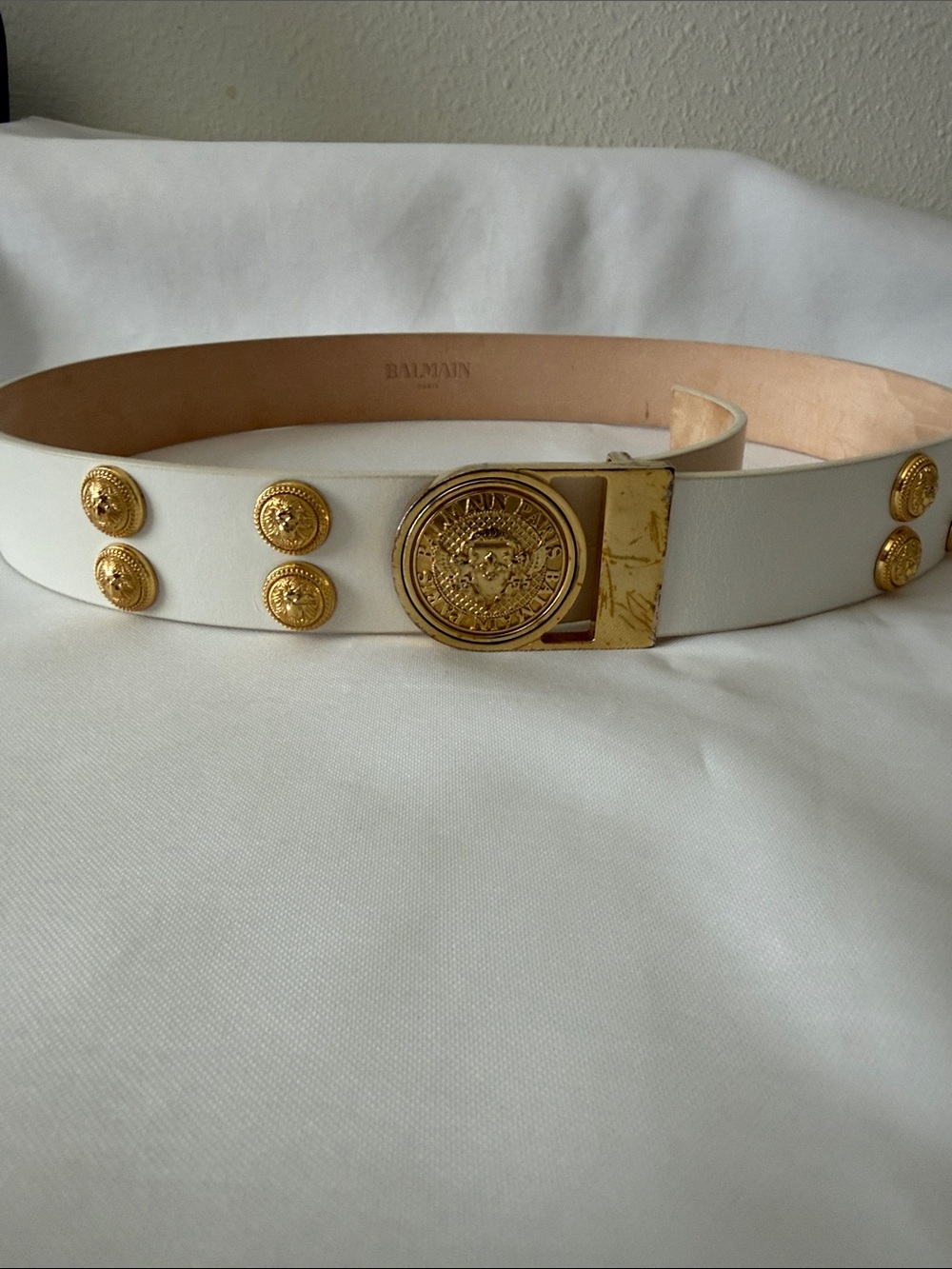 Balmain White Leather Logo Belt
